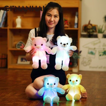 

1pc 32cm cute colorful Luminous Teddy bear plush toy stuffed soft kawaii dolls LED light bears baby kids birthday present