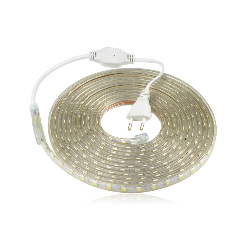 

220V EU Plug SMD 5050 LED Strip Light Waterproof Decor Lamp LED Flexible Light Diode Ribbon Tape Kitchen Lighting 1M 2M 3M 4M 5M