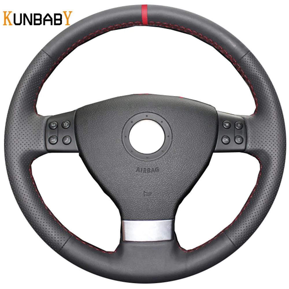 

KUNBABY Leather Car Steering Wheel Cover Red Marker on Top for Volkswagen Golf 5 Mk5 Sagitar Magotan Passat B6 Jetta5 Mk5 Tiguan