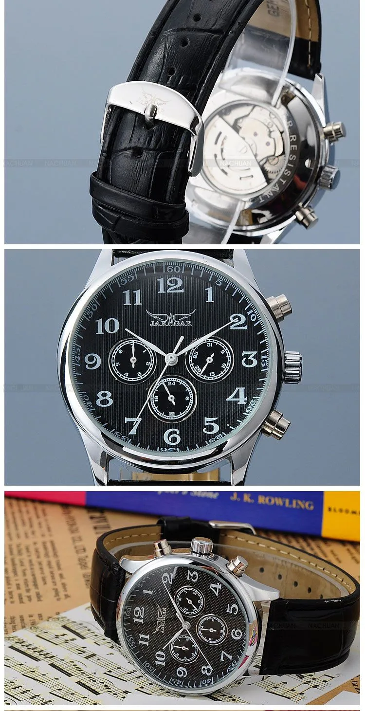 Horloges Mannen JARAGAR, Классические мужские механические наручные часы с белым циферблатом и синими стрелками на день, 24 часа, мужские наручные часы Relogio