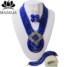 Модные африканские бусы комплект ювелирных изделий синий нигерийский свадебное хрустальное ожерелье наборы свадебных ювелирных изделий RX-100