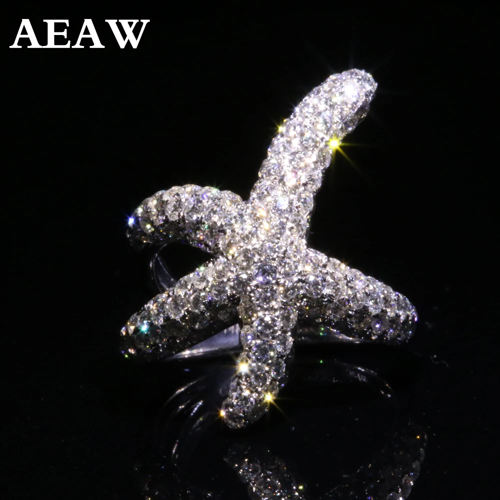 

AEAW Solid 14K 585 White Gold DEF Color CVD HPHT Lab Grown Diamond Engagement Ring starfish Band for Women Ladies Ring