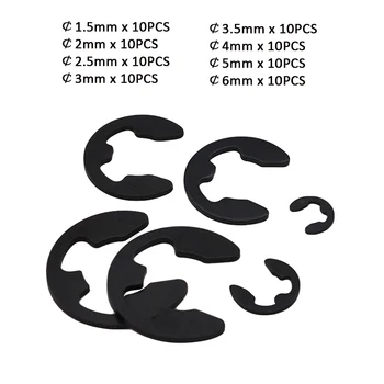 

80pcs M1.5 M2 M2.5 M3 M3.5 M4 M5 M6 Black E-Type Retaining Ring Circlip Washers E-Clip Opening Split Washer Set/Kit