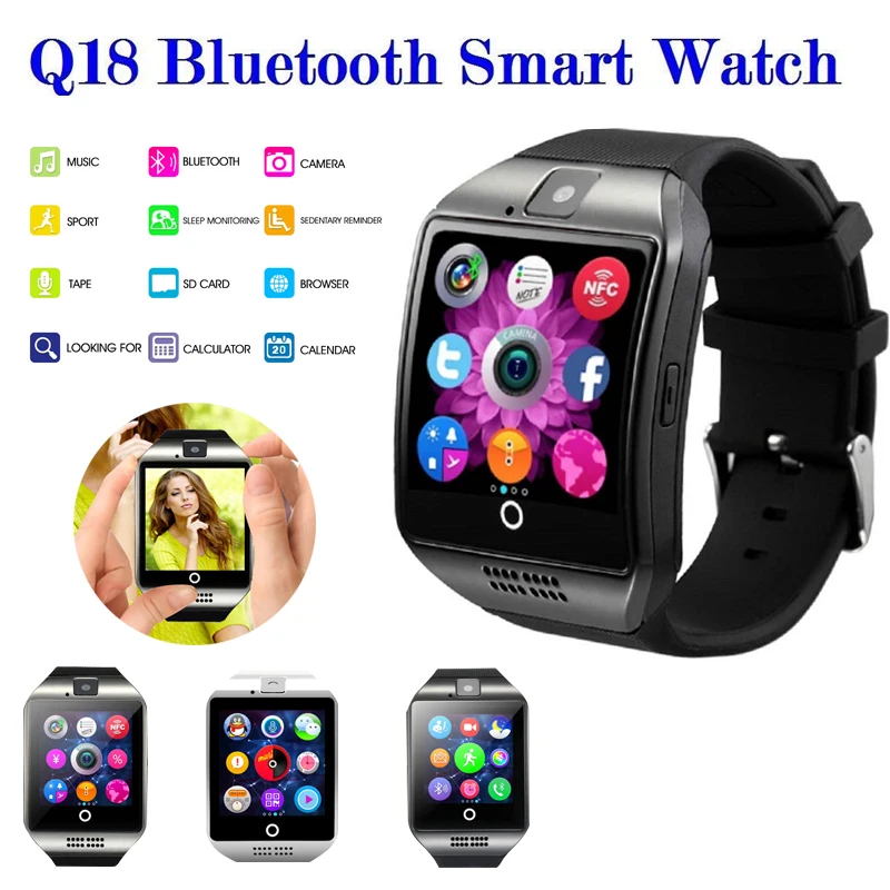 Bluetooth Q18 Смарт часы модные мужские умная камера монитор сна Facebook Twitter для Android