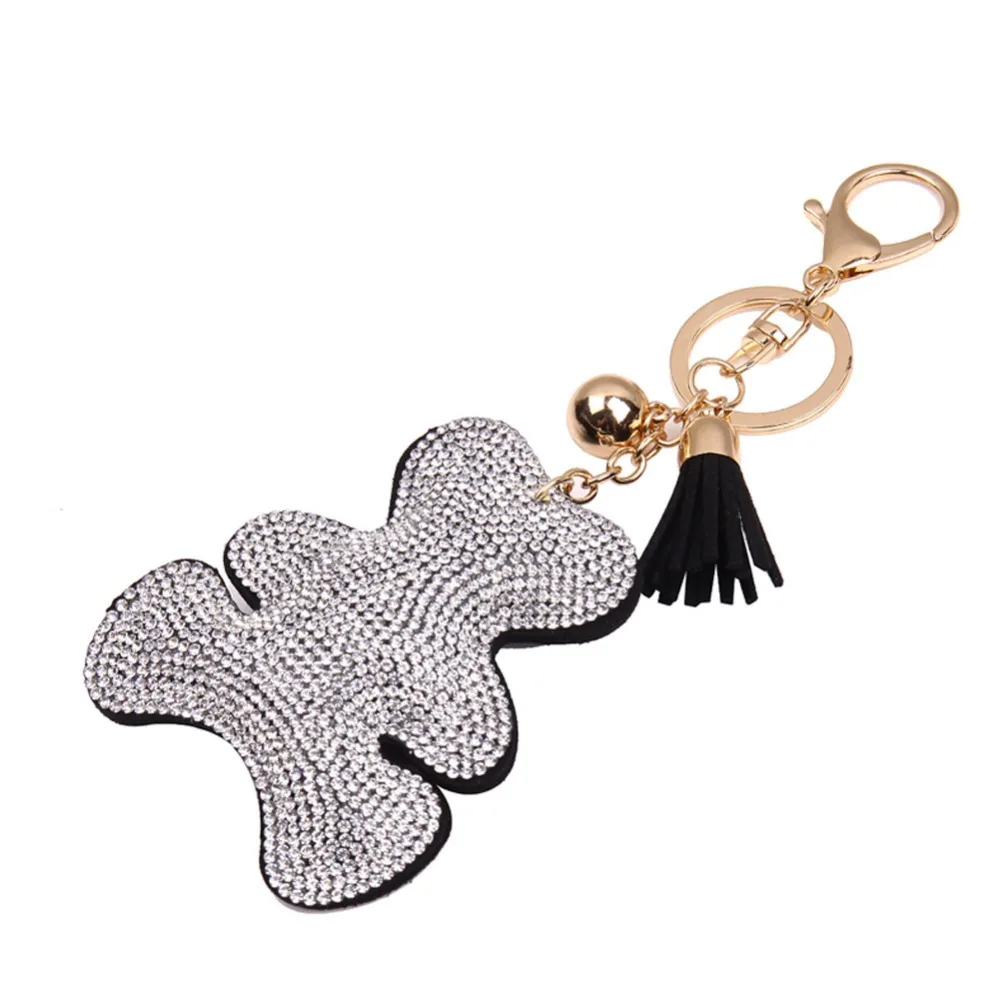 1PC Cute Crystal Rhinestone Bear Tassel Keychain Purse Handbag Pendant