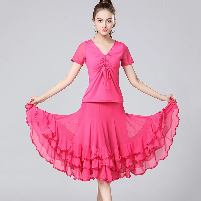 Новая юбка для бальных танцев, женские платья для латинских бальных танцев, национальный стандарт, юбка для вальса, танцевальный костюм для фламенко для соревнований
