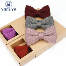 Высококачественная роскошная мужская вязаная бабочка однотонная черная серая синяя шерстяная вязаная регулируемый галстук-бабочка