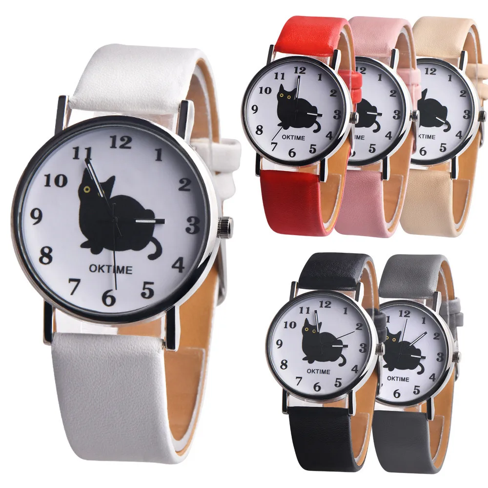 OKTIME Wrist Watch Cute Cat Women Alloy Quartz Analog Watches Female