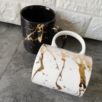 

Limited Number Ceramic Coffee Mugs Black White Gold Print Coffee Cup Tumbler 360ML Couple Coffe Travel Cup Mug Wine Tumbler