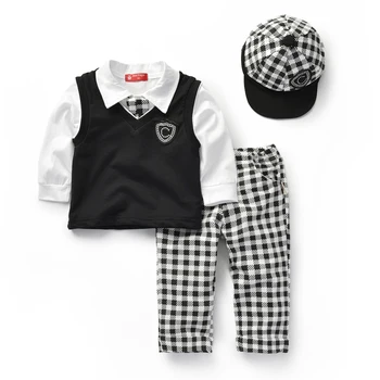 

Boy School Uniform kids clothes for boys 6 to 8 years Boys Formal Long Sleeve Plaid Tie Suits Children Clothing Set 5 Pcs Suit