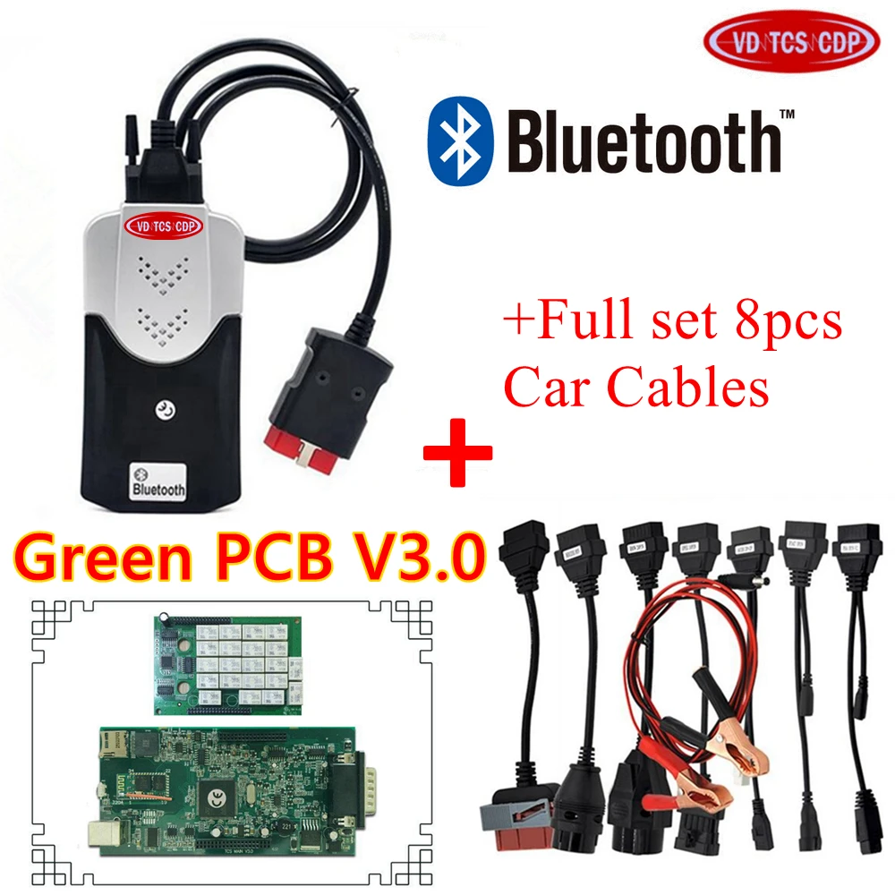 R3 Keygen vci с для зеленой печатной платы v3.0 Bluetooth TCS cdp pro плюс с 8 шт. комплект волоконно оптический кабель для автомобиля кабели для грузовых автомобилей