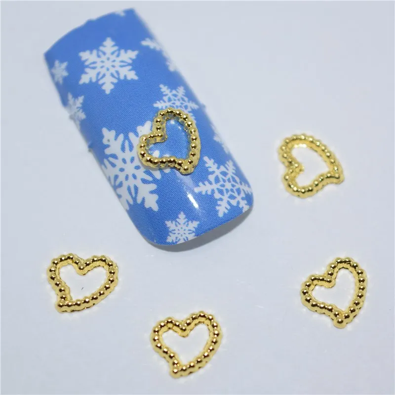 

50Pcs new Golden heart shape, 3D Metal Alloy Nail Art Decoration/Charms/Studs,Nails 3d Jewelry H020