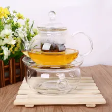 2017 heißer Verkauf Borosilikatglas Teekanne Set w/Infuser Teekanne + Wärmer + 6 Tee Tasse 800 ML