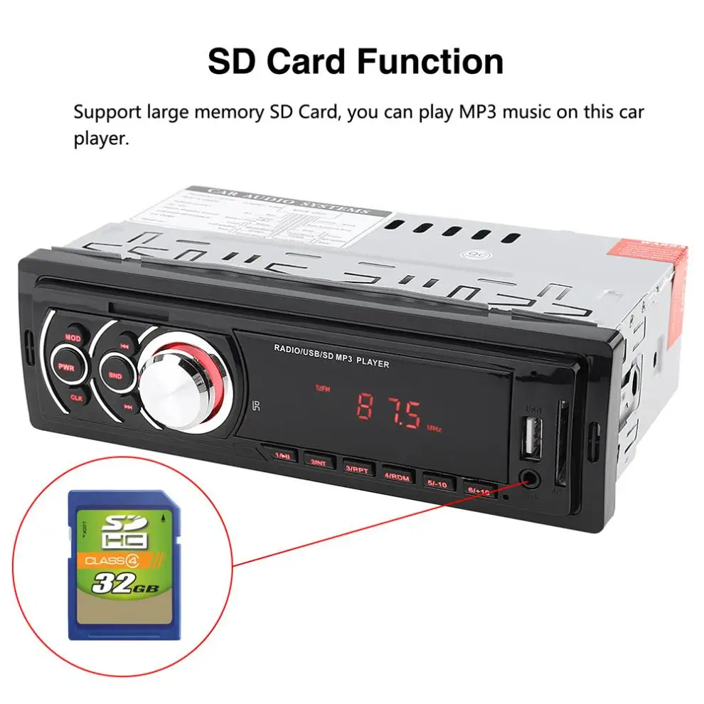 1 DIN светодиодный дисплей цифровой автомобильный стерео аудио FM Aux вход приемник SD USB MP3 WMA радио плеер с пультом дистанционного управления