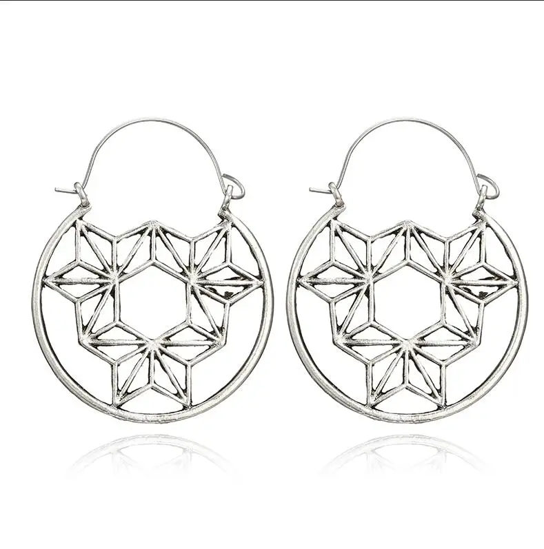 6758-silver Tocona, винтажные, античные, золотые, серебряные, черные, полые, цветочные серьги-кольца из металла, Панк Сплав, серьги Brincos для женщин, ювелирное изделие 5673 - Окраска металла: 6758-silver