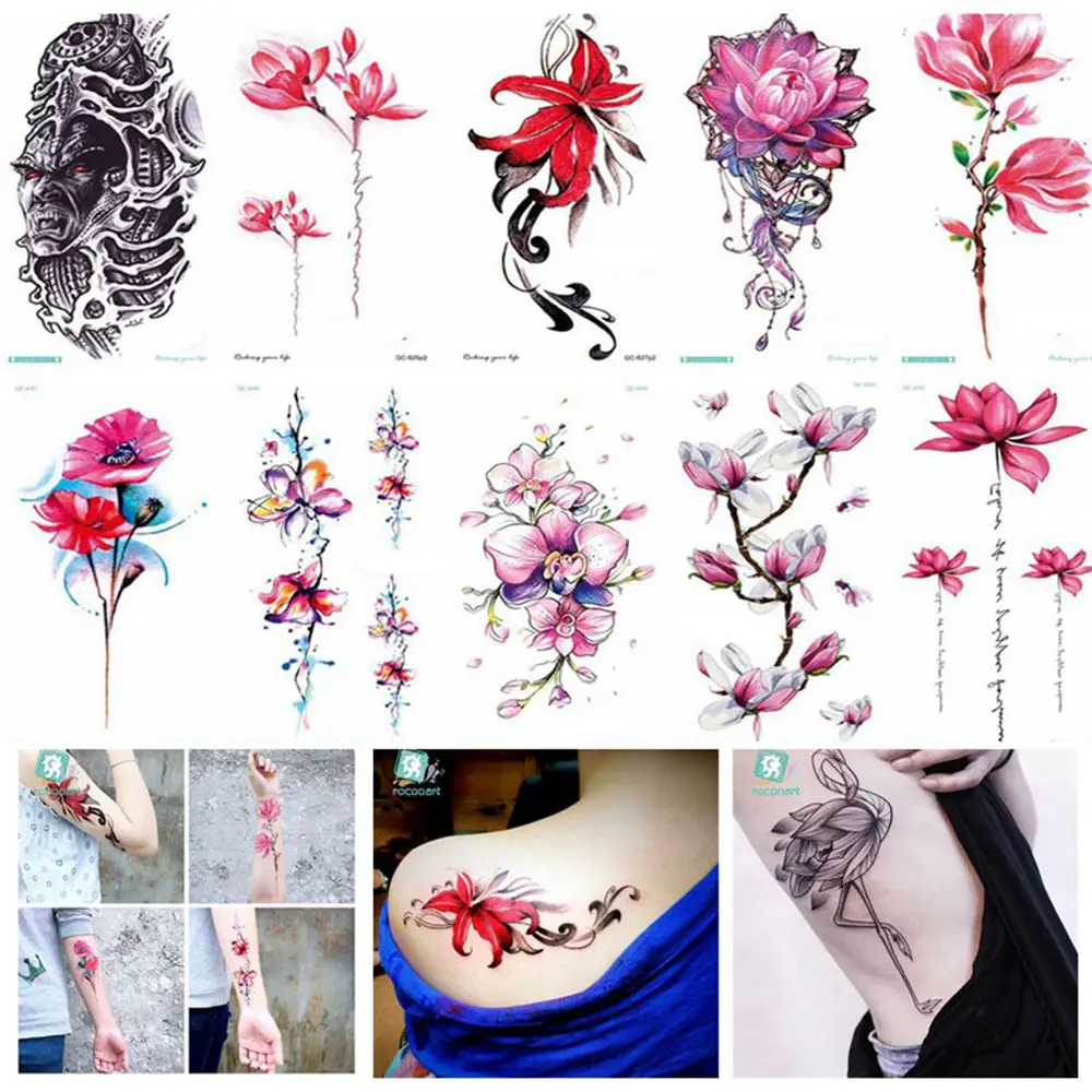 

1 Pcs Fashion Waterproof Sweat Disposable Tattoo Sticker Colorful Flowerbow Flamingo Temporary Tattoo Women Body Art Sticker