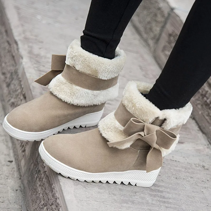 

Casual Shoes Women botas mujer Fashion Brand Warm Snow Boots Lady chaussure Bow 2018 Winter Female footware with Fur Ankle Boots