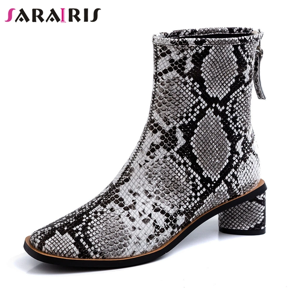 

SARAIRIS New Big Size 33-41 Snakeskin Pattern Genuine Leather Ladies Chunky Heels Shoes Woman Party Ol Autumn Winter Ankle Boots