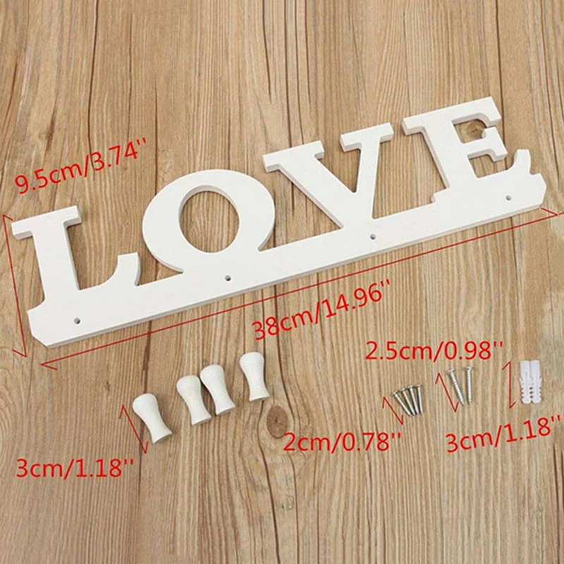 DIY 1pc White 4Hooks Love Clothes Robe Hat Towel Bag Key Holder Wall Hanger