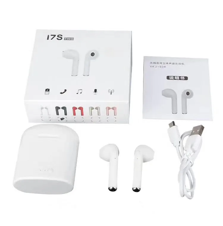 

5pcs/lot with retaile box i7 i7s TWS Bluetooth earphone Wireless Headphones Headsets Stereo In-Ear Earphones Charging Box