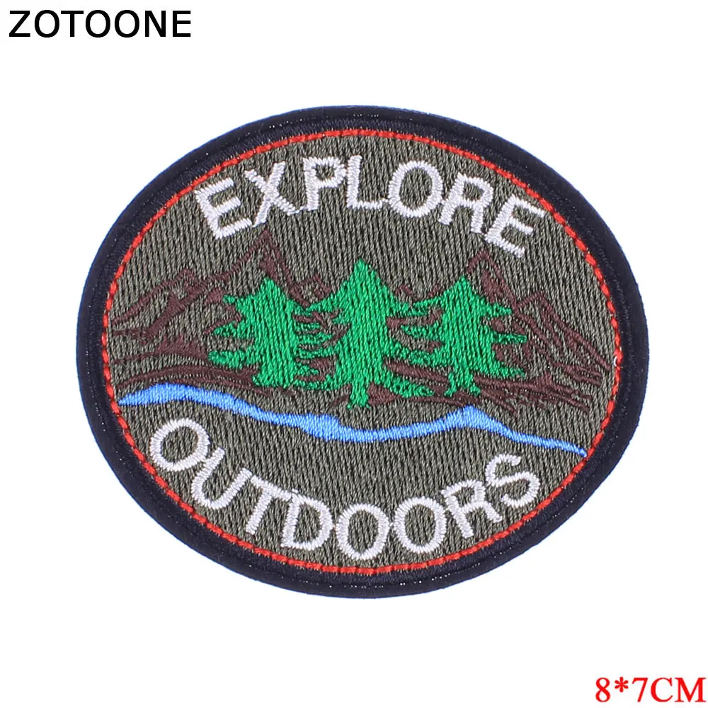 

ZOTOONE "EXPLORE OUTDOORS" Patches For Kids Iron On Embroidery Forest Badges Stickers On Clothes Sew On Stripes Appliques E