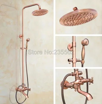 

8 inch Rainfall Antique Red Copper Wall Mounted Rain Shower Faucet Set Bathroom Dual Handle Tub Mixer Tap Spout lrg513