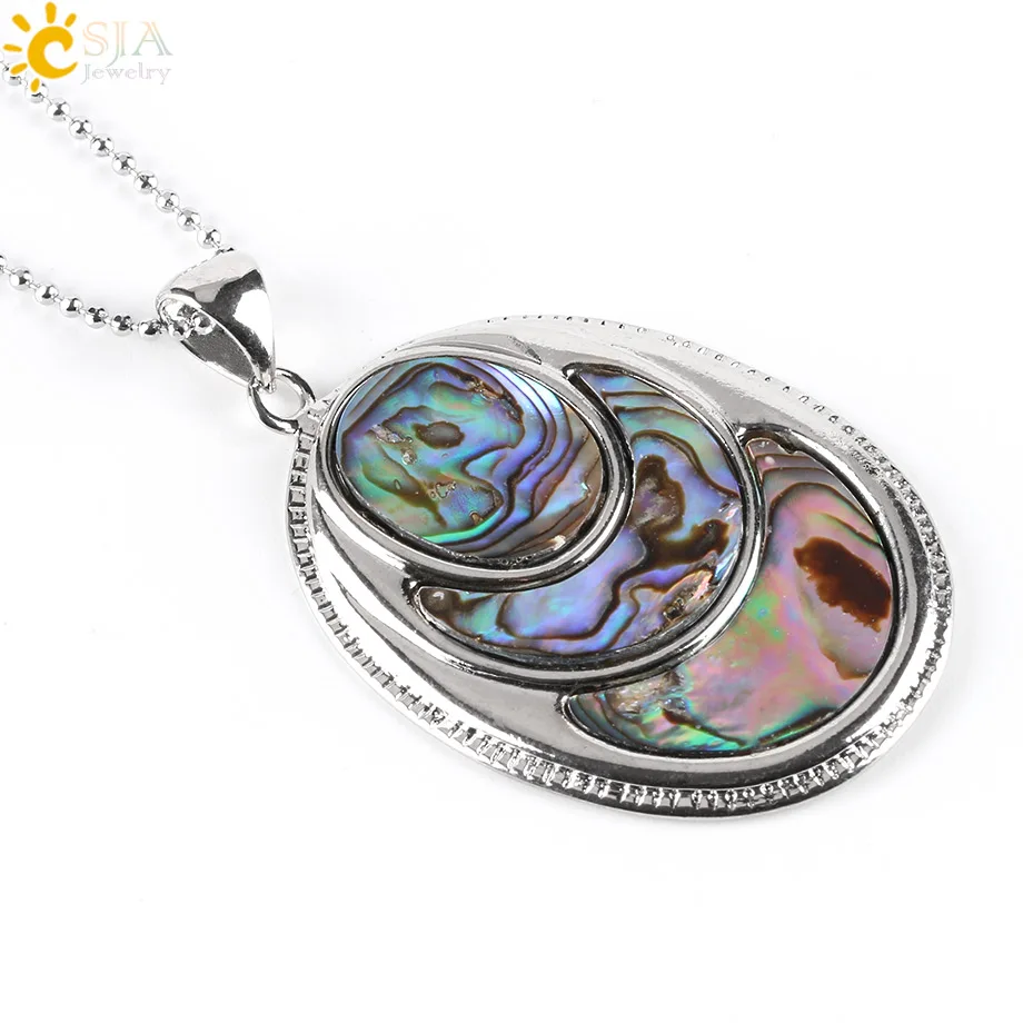 

CSJA New Zealand Super Mother of Pearl Abalone Shell Paua Oval Pendants Natural Gem Beads Necklaces Jewelry Findings Making E459