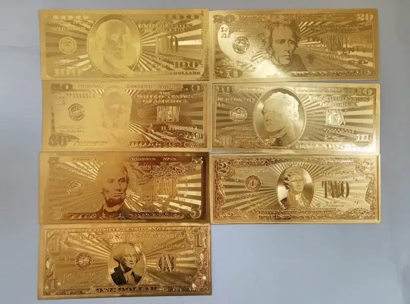 24k gold foil banknote america paper money 7 pcs/lot with different amount for collection and