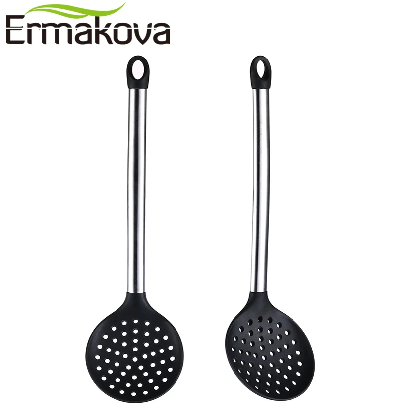 ERMAKOVA Set of 6 Cooking Utensils Nonstick Pasta Fork Turner Spatula Lad Kitchen Utensils Silicone Stainless Steel Cooking Tool