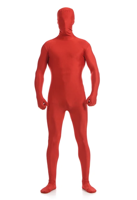 Adult Men Full Body Spandex Lycra Zentai Suit Red Tight Suits Pure Color Christmas And Halloween