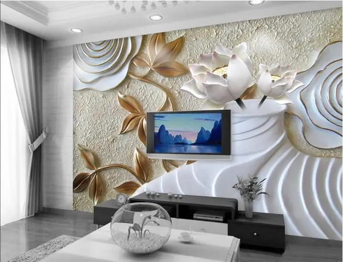 مخصص صور خلفيات 3d الجداريات ورق الجدران روز زهرية اللوتس النقش 3 d التلفزيون المنزل الجدار ورقات ديكور wallpaper 3d cartoon animal paper bags free shippingpaper lanterns wedding wholesale aliexpress