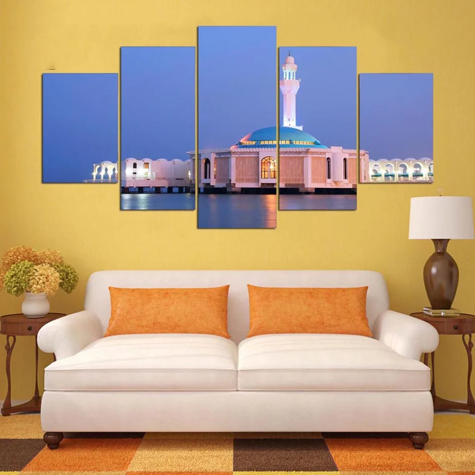 

Home Decoration Posters Frame Living Room 5 PiecePcs Sea View Mosque Modern Painting On Canvas Wall Art Pictures HD Printed