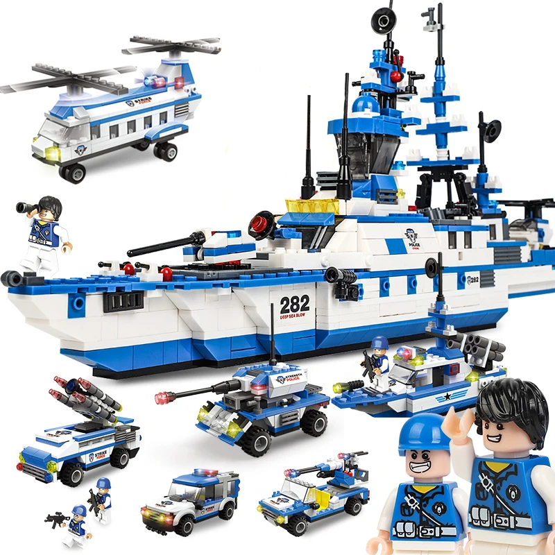 

1230PCS Small Building Blocks 6 Shapes Combined 6 IN 1 Marine Escort Fleet Total 7 Changes Toy For Children Above 6 Years Old