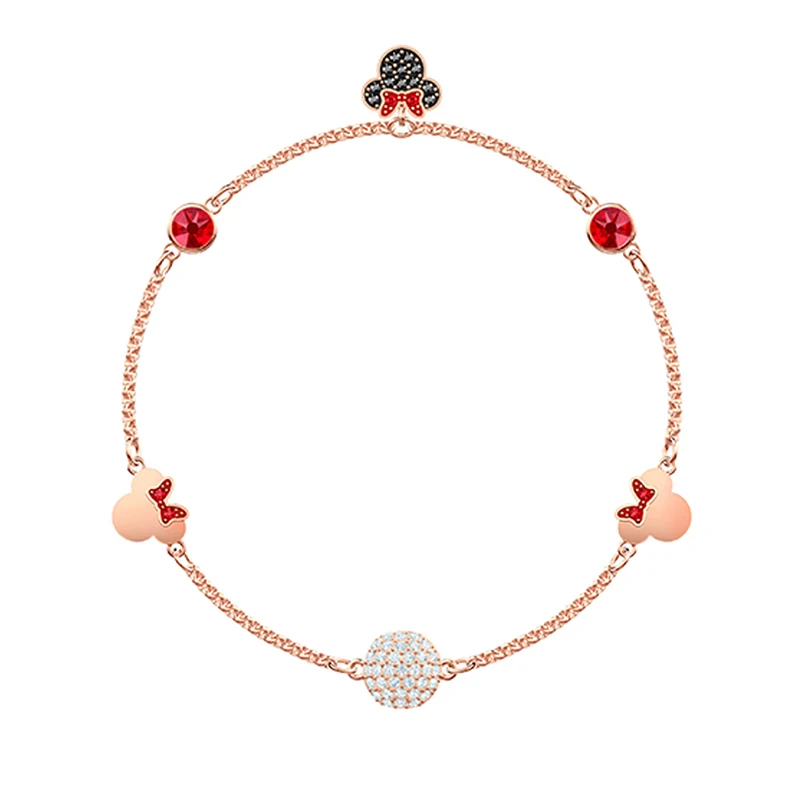 

925 Sterling Silver Swa Original 1:1 Ladies Exquisite Temperament Red Mouse Avatar Mosaic Brick Crystal Bracelet Jeweliy 5462365