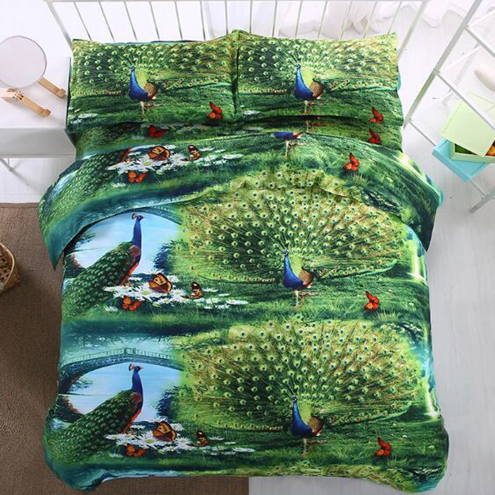 

Queen Size 3D Animal Bedding Set Lifelike Peacock Panda Leopard Digital Printing 4 Piece Twin/ Queen/ King Size for Kids/Adult