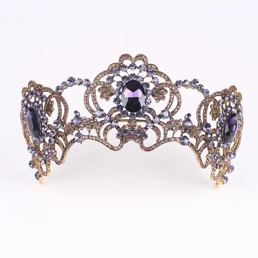 Bridal Wedding Purple Rhinestone Crown Tiara Women Princess Bride