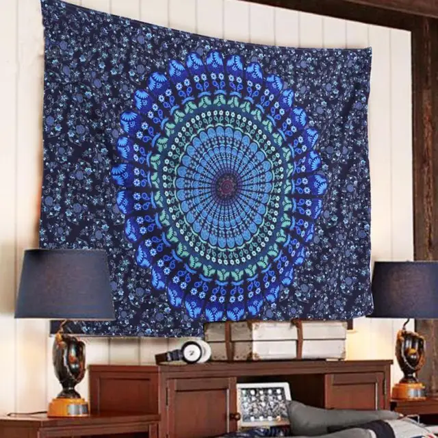 Indiano Mandala Arazzo Hippie Wall Hanging Blu Bohemian Copriletto