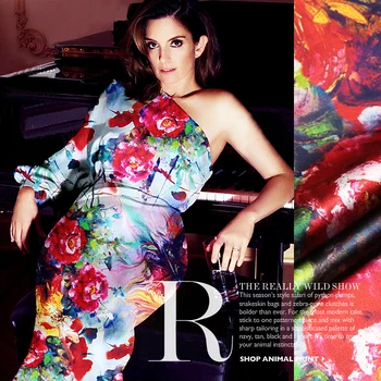 

118cm wide 19mm 93% silk & 7% spandex red rose print silk satin fabric for summer dress shirt clothes cheongsam D227