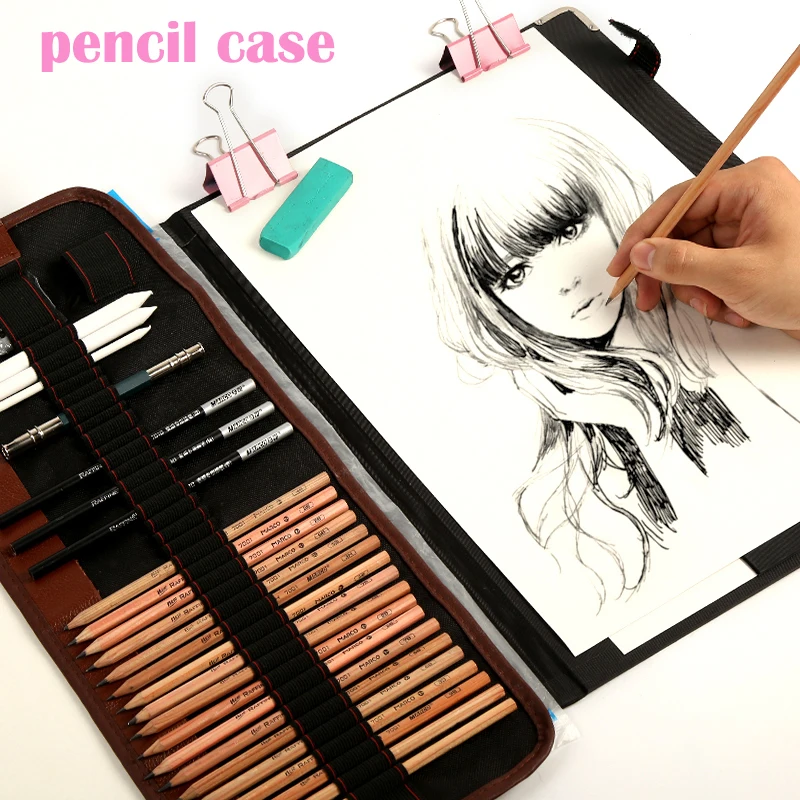 29pcs/set Portable outdoor drawing art supplies Sketch Pencils case Charcoal Eraser Cutter Kit Bag Art Craft For Drawing Tools