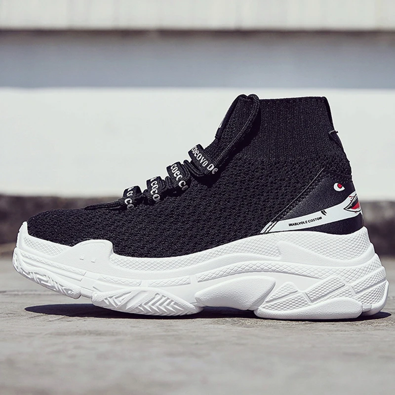 

Woman Platform Shoes Walking High Top Men Women Sport Sneakers 5 Cm Thick Sole Sock Shoes Knit Vamp Breathable Shoes White Black