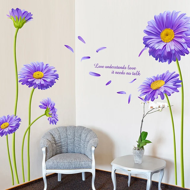 93 Daisy Home Decor Magnets Daisies Decorative Magnet Purple Daisy Flowers Diy Wall Sticker For Living Room Bathroom Decorative Vinyl Home Decor Stickers Decal