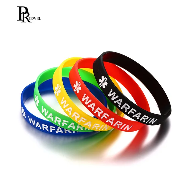 Warfarin Silicone Medical Alert Bracelet Pack Of 5 Yellow Red Warfarin Silicone Medical Alert Bracelet Pack Of 5 Yellow Red Black