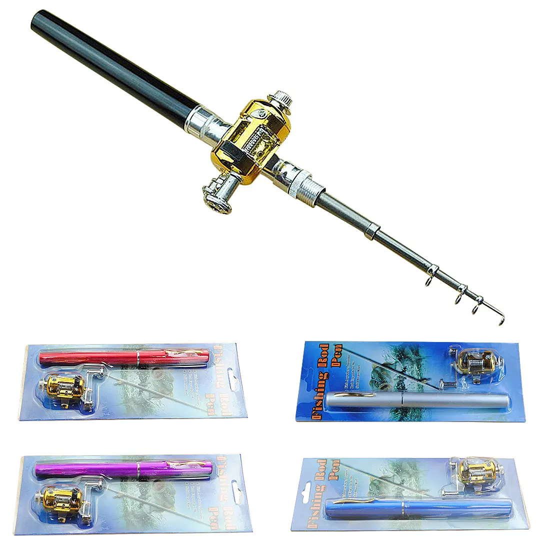 

New Design Portable Telescopic Mini Feeder Fly Fishing Pole Pen Shape Folded Pocket Fishing Rod With Reel Wheel