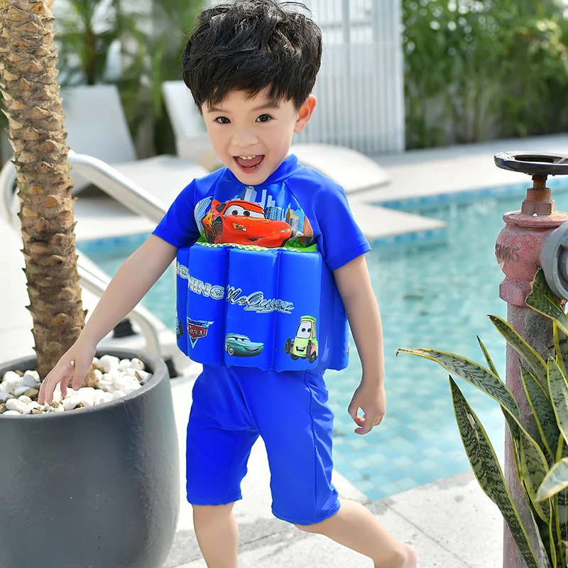 Детский купальный костюм с героями мультфильмов; цельный профессиональный костюм для занятий плаванием; защитный купальный костюм с поплавком; купальный костюм до колена