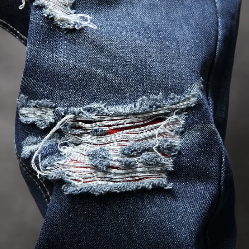 Pants With Stripes Hiphop Plus Size 38 Vintage Washed Straight Pants Stretch Jeans Men