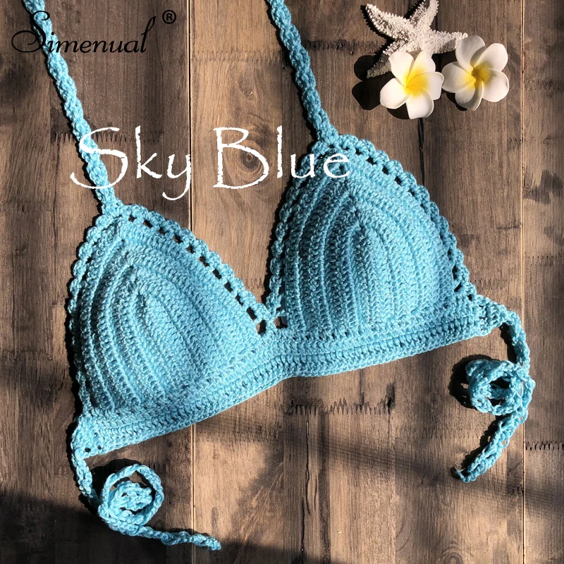 Simenual Sexy Beach Crochet Bralette Crop Top BOHO Handmade Swimwear Summer Halter Top Women Backless Bikini Camis 11 Colors New Simenual Sexy Beach Crochet Bralette Crop Top BOHO Handmade Swimwear Summer Halter Top Women Backless Bikini Camis 11 Colors New
