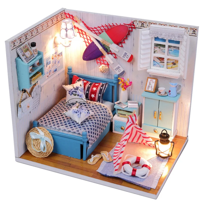 

Diy Dollhouse 3D Wooden Handmade Miniature Furniture Kit Toys with Led Lights for Children Birthday Christmas Holiday Gifts