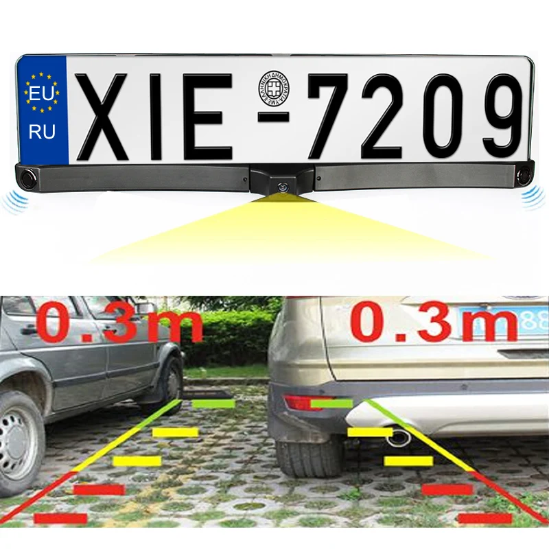 Универсальная рамка номерного знака, автомобильная фронтальная камера, Автомобильная камера заднего вида с двумя датчиками парковки, радар заднего хода