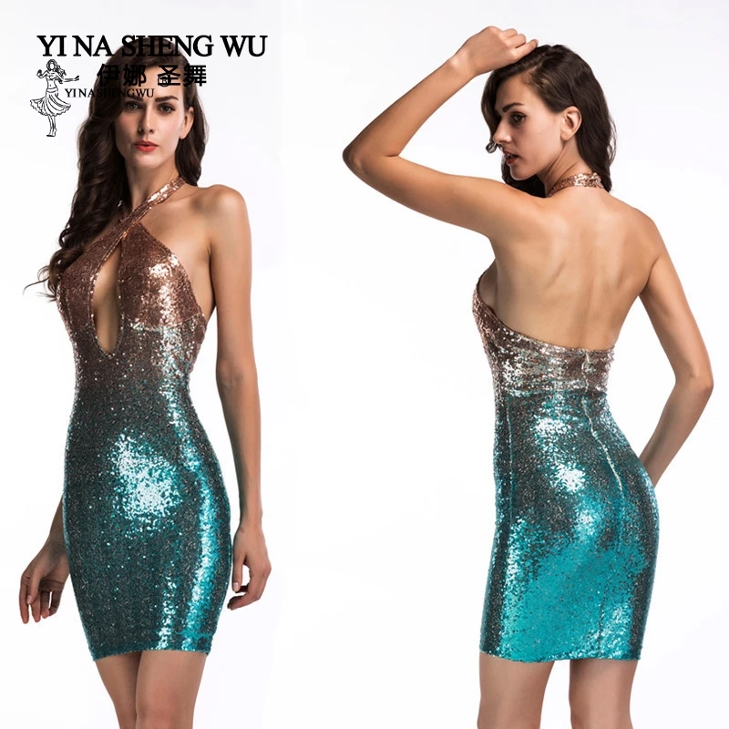 Women Sexy Belly dance costume Shining Mermaid dress Party Nightclub skirt Adult lady deep V-neck dress Short skirt dancewear
