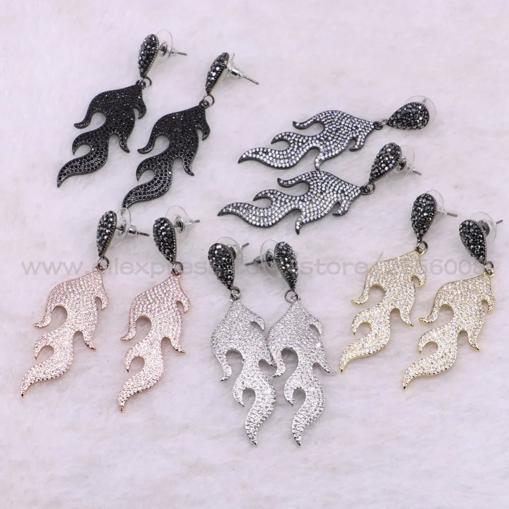 

Micro pave Zircon Mix color metal Flame High quality drop earrings Fire shape jewelry gift for women wholesale jewelry 3496
